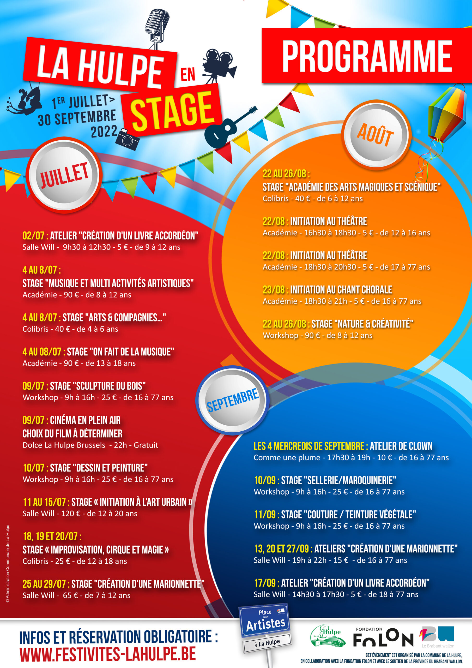 programme des stages d'été -Commune de la Hulpe. Cirque et magie avec Magic Arts